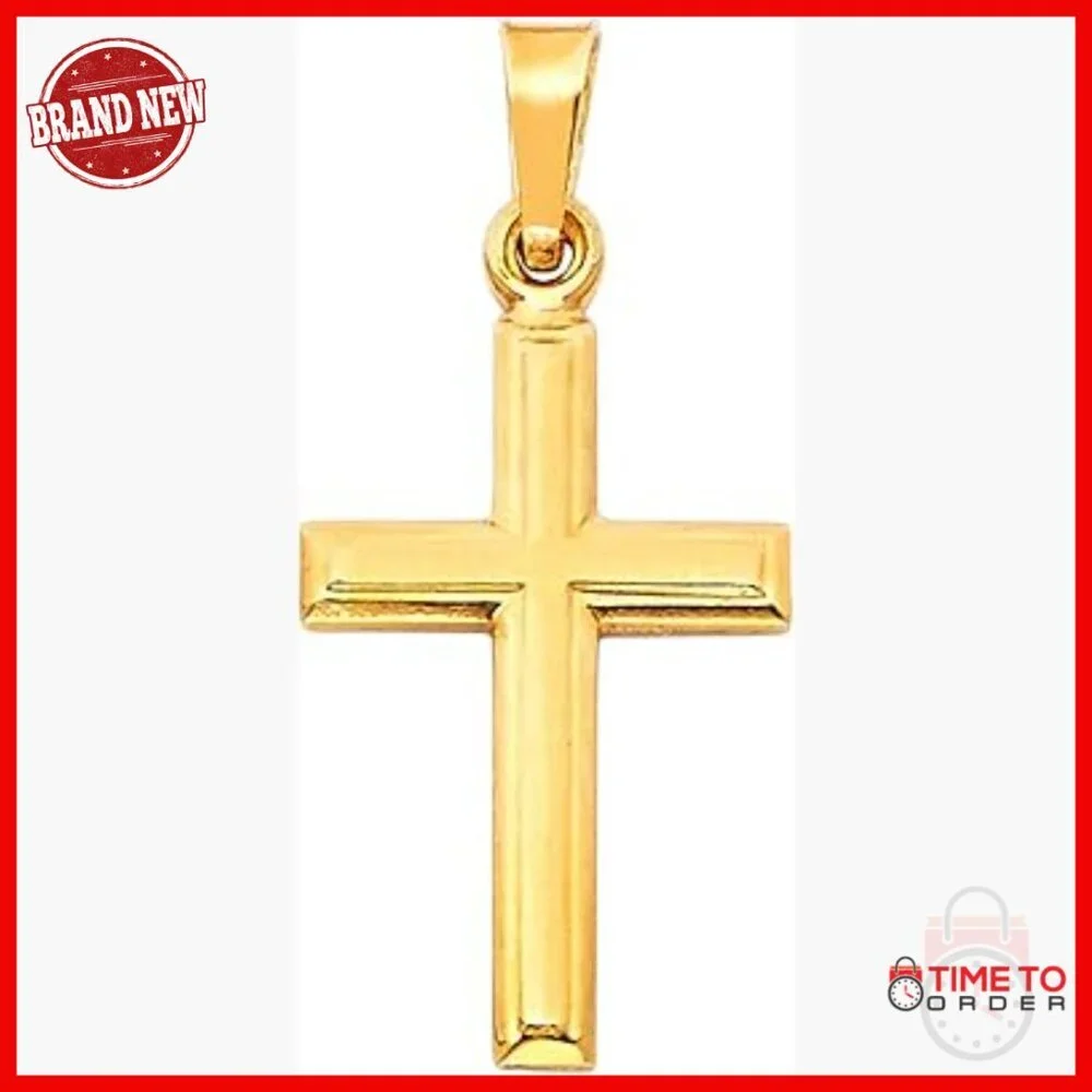 14K Yellow Gold Cross Pendant Charm 23mm X 20mm Religious Jewelry